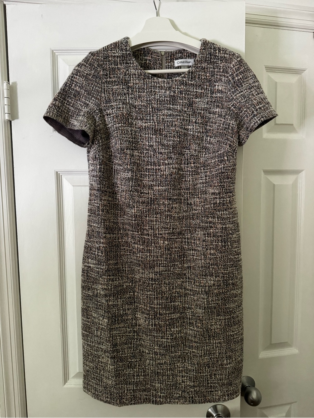 Calvin Klein Women's Tweed Short-Sleeve Sheath Dress in Brown/Gray